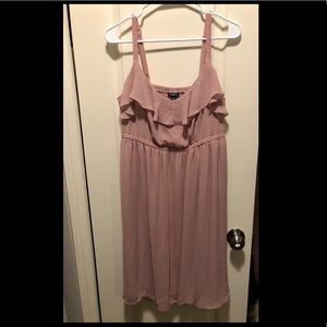 Torrid pink ruffle cocktail length dress w/straps.